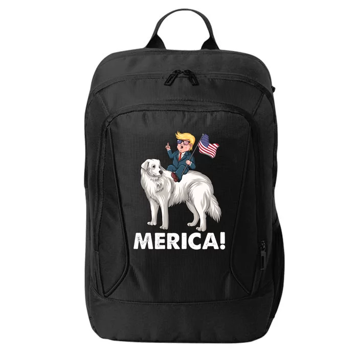 Trump Merica Riding A Kuvasz Dog Patriotic 4th July Funny Gift City Backpack