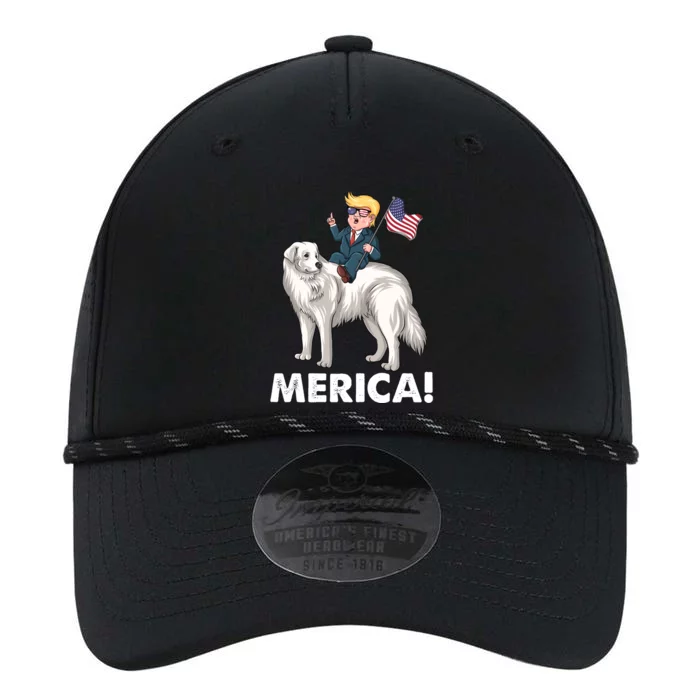 Trump Merica Riding A Kuvasz Dog Patriotic 4th July Funny Gift Performance The Dyno Cap