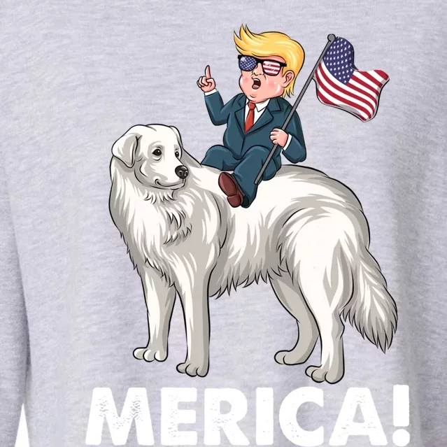 Trump Merica Riding A Kuvasz Dog Patriotic 4th July Funny Gift Cropped Pullover Crew