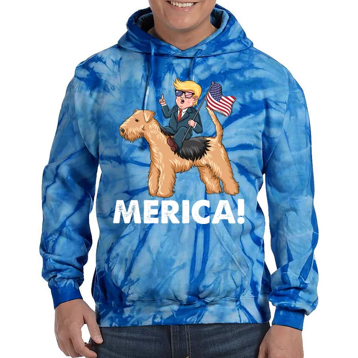 Trump Merica Riding A Lakeland Terrier Dog Patriotic 4th Gift Tie Dye Hoodie