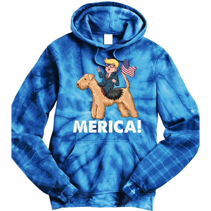 Trump Merica Riding A Lakeland Terrier Dog Patriotic 4th Gift Tie Dye Hoodie