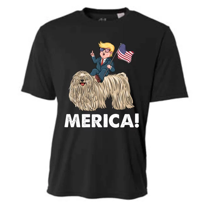 Trump Merica Riding A Puli Dog Patriotic 4th July Gift Cooling Performance Crew T-Shirt