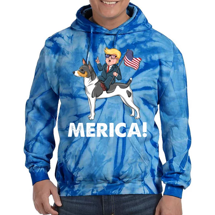 Trump Merica Riding A Rat Terrier Dog Patriotic 4th July Funny Gift Tie Dye Hoodie