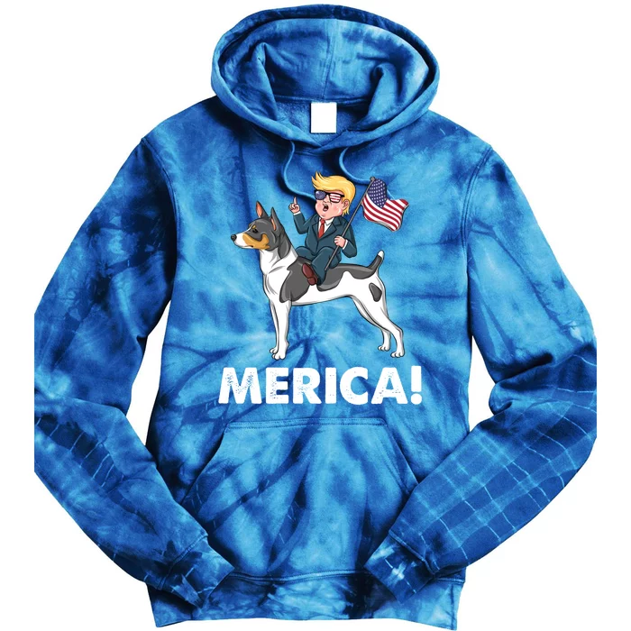 Trump Merica Riding A Rat Terrier Dog Patriotic 4th July Funny Gift Tie Dye Hoodie