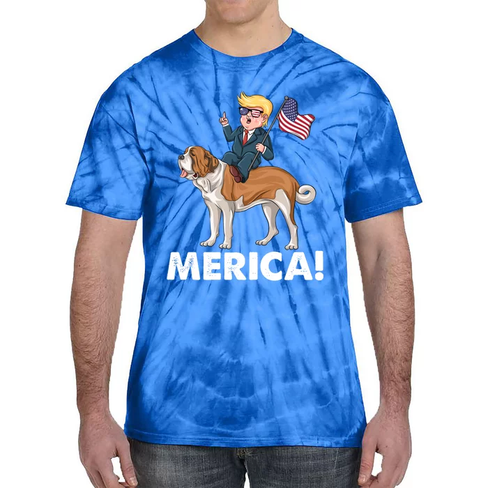 Trump Merica Riding A Saint Bernard Dog Patriotic 4th July Cute Gift Tie-Dye T-Shirt