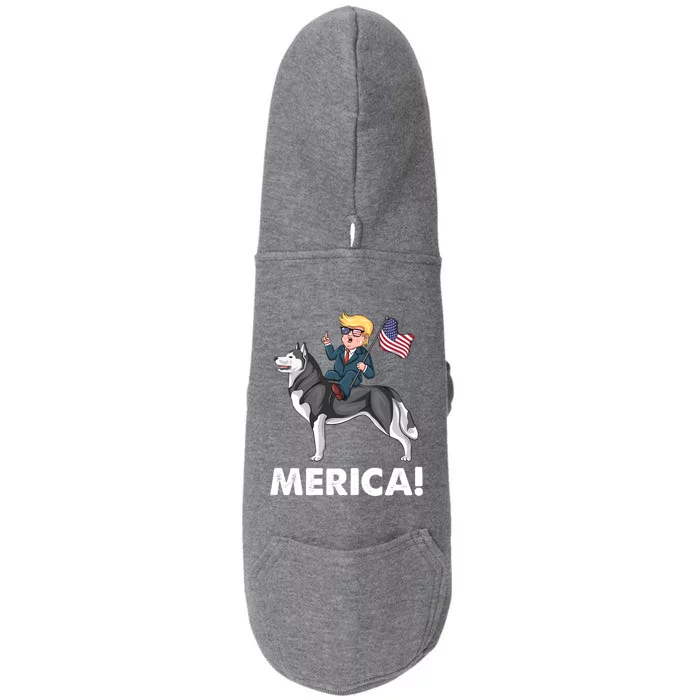 Trump Merica Riding A Siberian Husky Dog Patriotic 4th July Cool Gift Doggie 3-End Fleece Hoodie