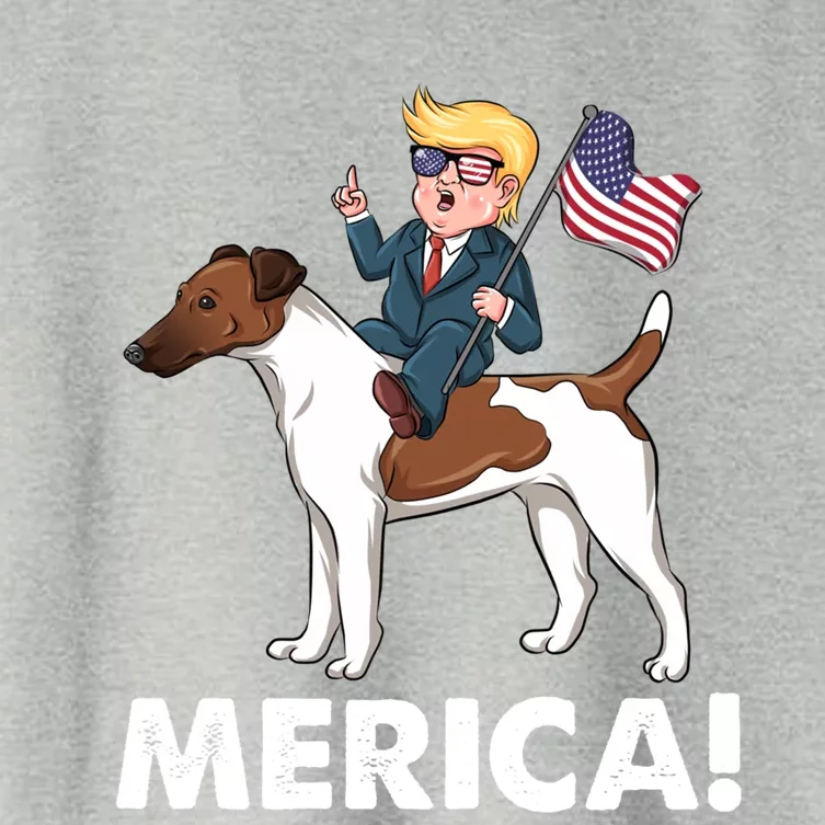 Trump Merica Riding A Smooth Fox Terrier Dog Patriotic Gift Women's Crop Top Tee