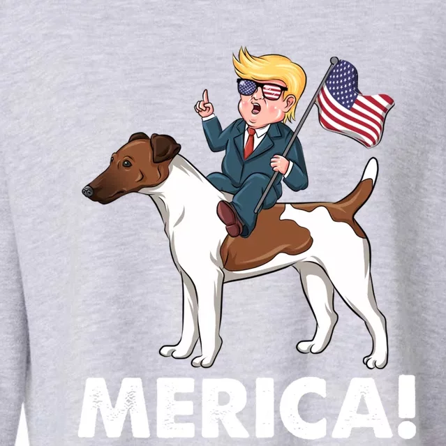 Trump Merica Riding A Smooth Fox Terrier Dog Patriotic Gift Cropped Pullover Crew