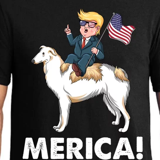 Trump Merica Riding A Borzoi Dog 4th July Cool Gift Pajama Set