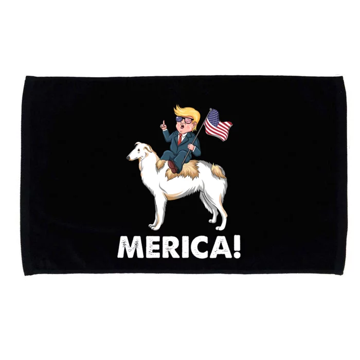 Trump Merica Riding A Borzoi Dog 4th July Cool Gift Microfiber Hand Towel