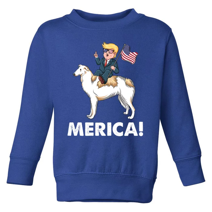 Trump Merica Riding A Borzoi Dog 4th July Cool Gift Toddler Sweatshirt