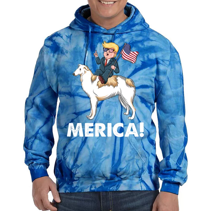 Trump Merica Riding A Borzoi Dog 4th July Cool Gift Tie Dye Hoodie