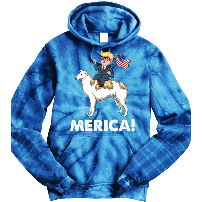 Trump Merica Riding A Borzoi Dog 4th July Cool Gift Tie Dye Hoodie