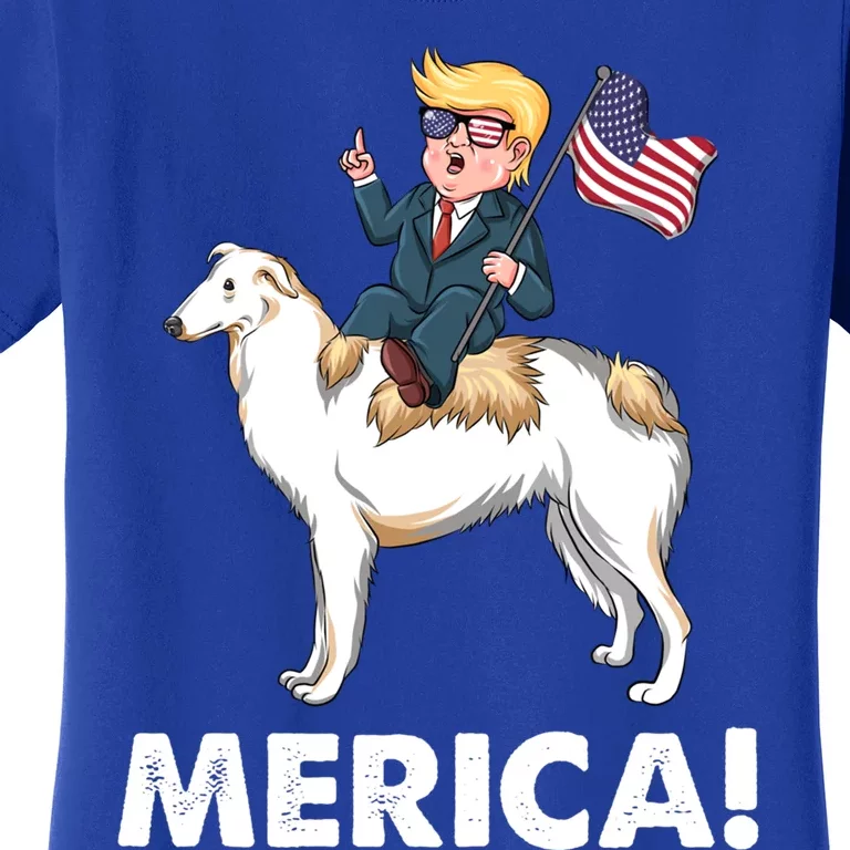 Trump Merica Riding A Borzoi Dog 4th July Cool Gift Women's T-Shirt