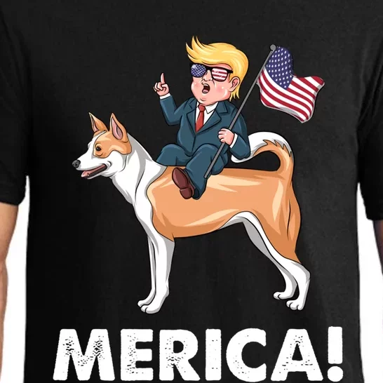 Trump Merica Riding A Canaan Dog 4th July Cute Gift Pajama Set