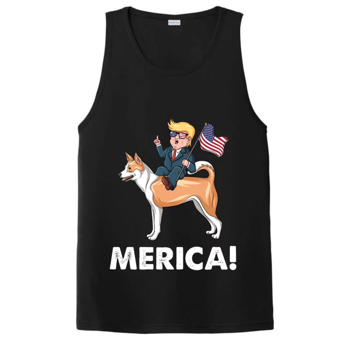 Trump Merica Riding A Canaan Dog 4th July Cute Gift Performance Tank