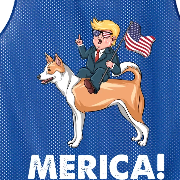 Trump Merica Riding A Canaan Dog 4th July Cute Gift Mesh Reversible Basketball Jersey Tank