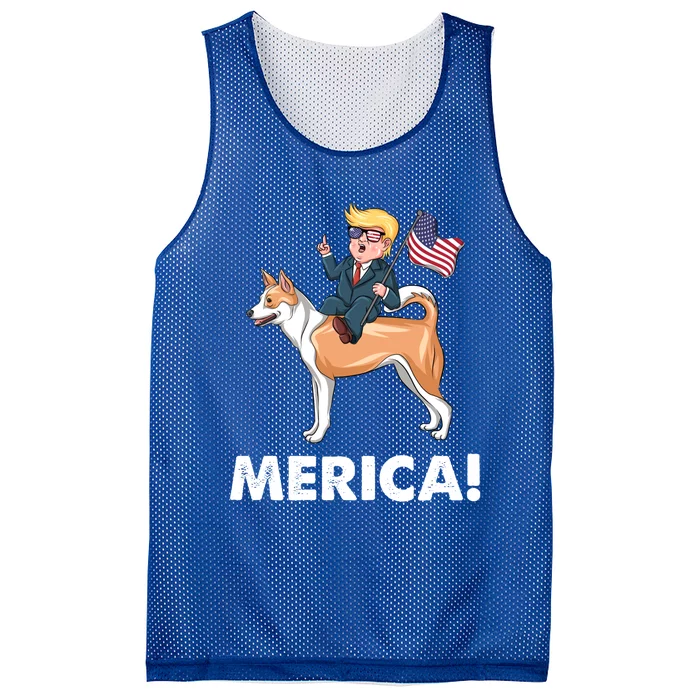 Trump Merica Riding A Canaan Dog 4th July Cute Gift Mesh Reversible Basketball Jersey Tank