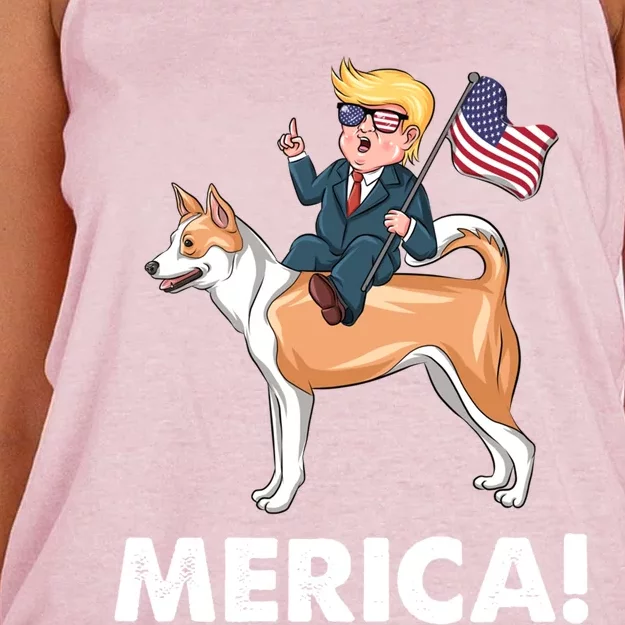 Trump Merica Riding A Canaan Dog 4th July Cute Gift Women's Knotted Racerback Tank