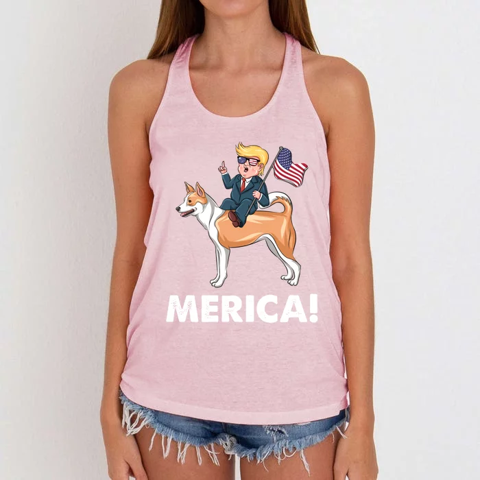 Trump Merica Riding A Canaan Dog 4th July Cute Gift Women's Knotted Racerback Tank