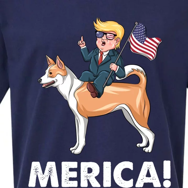 Trump Merica Riding A Canaan Dog 4th July Cute Gift Sueded Cloud Jersey T-Shirt