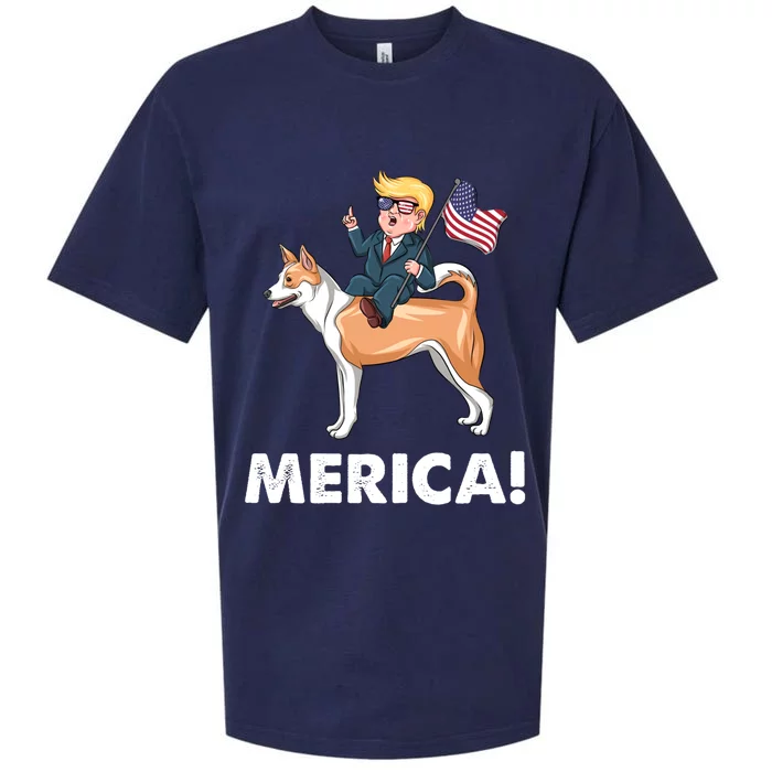 Trump Merica Riding A Canaan Dog 4th July Cute Gift Sueded Cloud Jersey T-Shirt