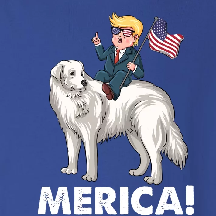 Trump Merica Riding A Kuvasz Dog Patriotic 4th July Funny Gift Toddler Long Sleeve Shirt