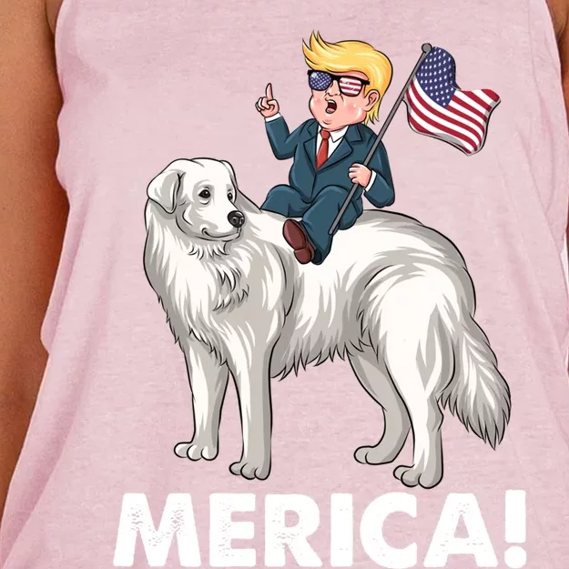 Trump Merica Riding A Kuvasz Dog Patriotic 4th July Funny Gift Women's Knotted Racerback Tank