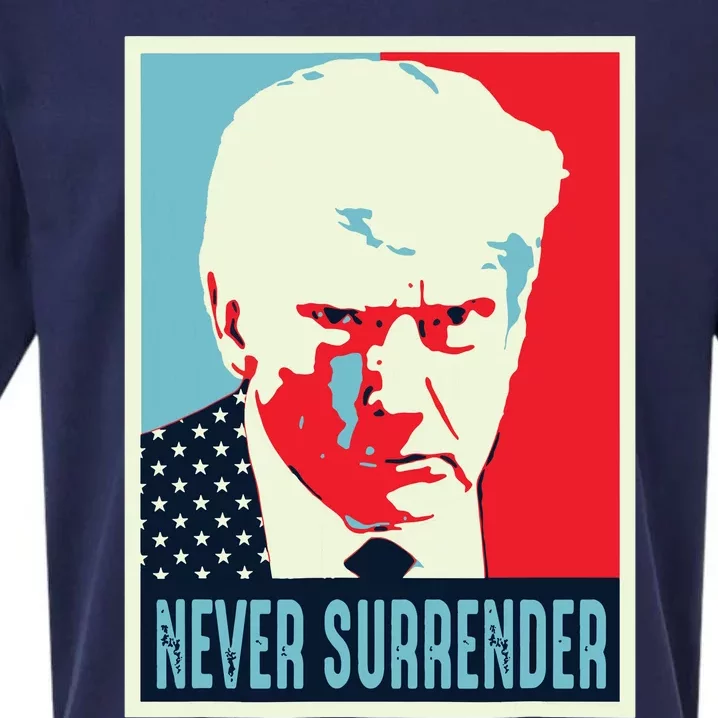 Trump Mug Shot Never Surrender Sueded Cloud Jersey T-Shirt