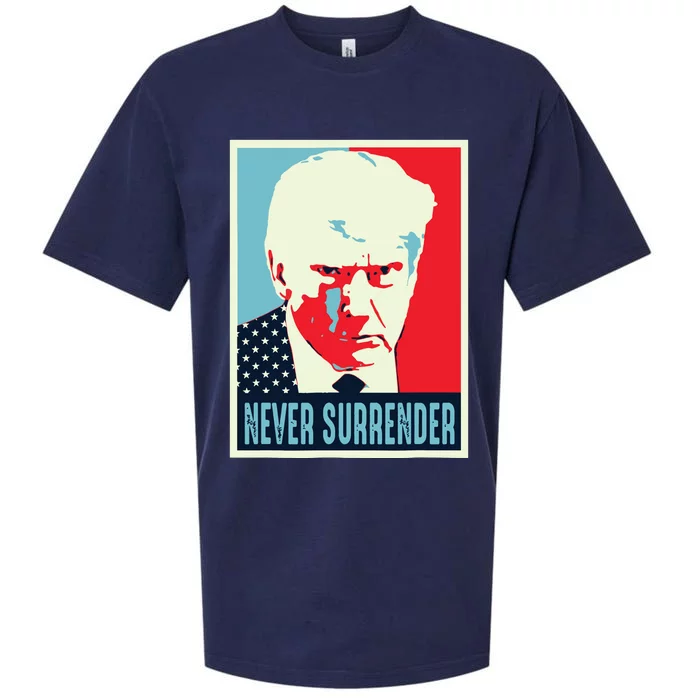 Trump Mug Shot Never Surrender Sueded Cloud Jersey T-Shirt