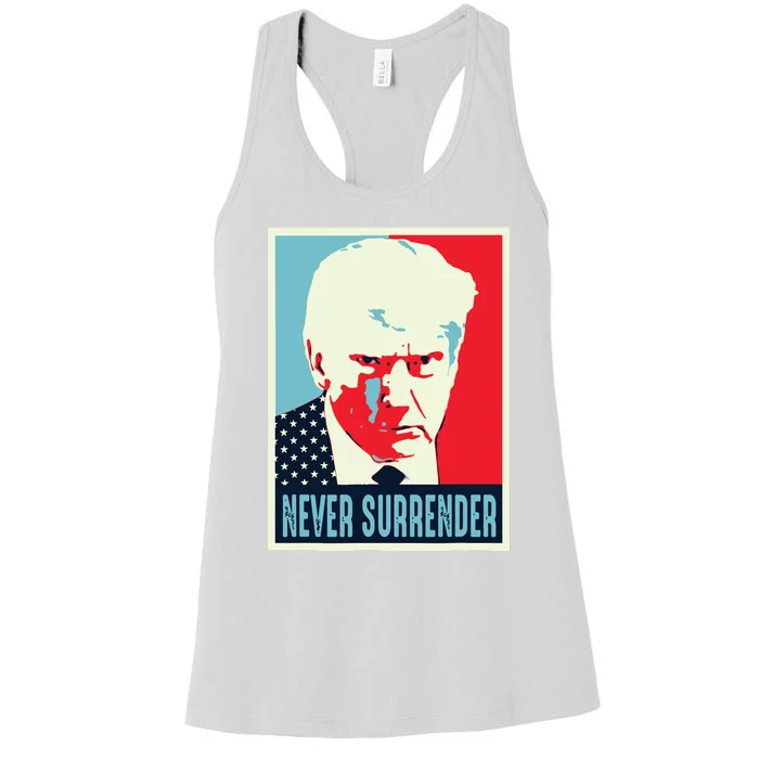 Trump Mug Shot Never Surrender Women's Racerback Tank