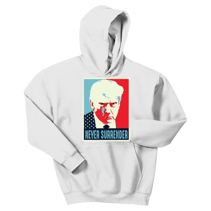 Trump Mug Shot Never Surrender Kids Hoodie