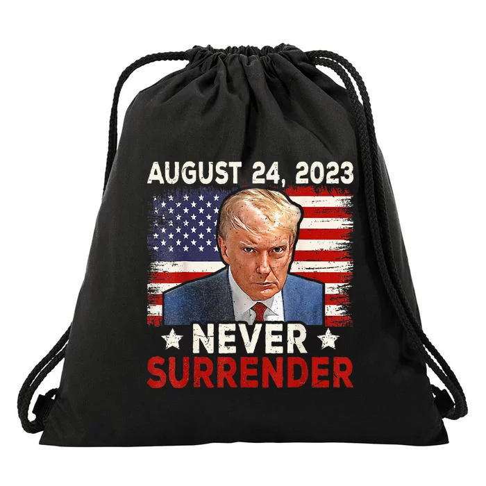 Trump Mug Shot Donald Trump Mug Shot Never Surrender Drawstring Bag