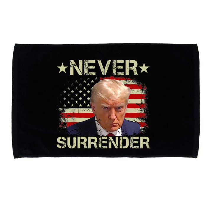 Trump Mug Shot Never Surrender Pro Trump American Flag Microfiber Hand Towel