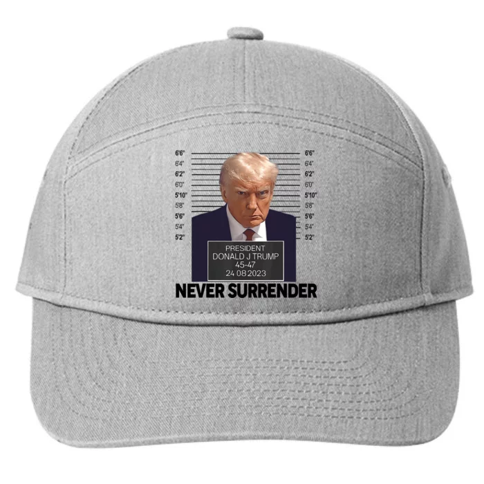 Trump Mug Shot Donald Trump Mug Shot Never Surrender Trending Design 7-Panel Snapback Hat