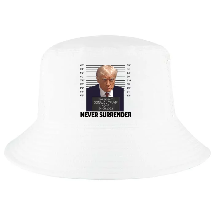 Trump Mug Shot Donald Trump Mug Shot Never Surrender Trending Design Cool Comfort Performance Bucket Hat