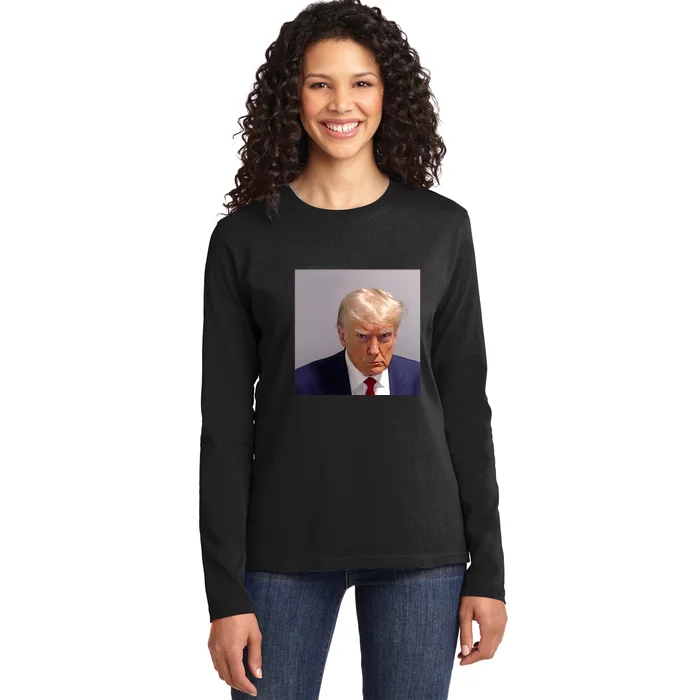 Trump Mug Shot Ladies Long Sleeve Shirt