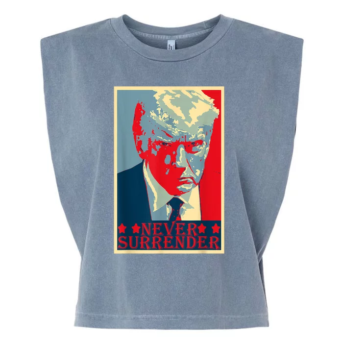 Trump Mug Shot Donald Trump Mug Shot Never Surrender Garment-Dyed Women's Muscle Tee