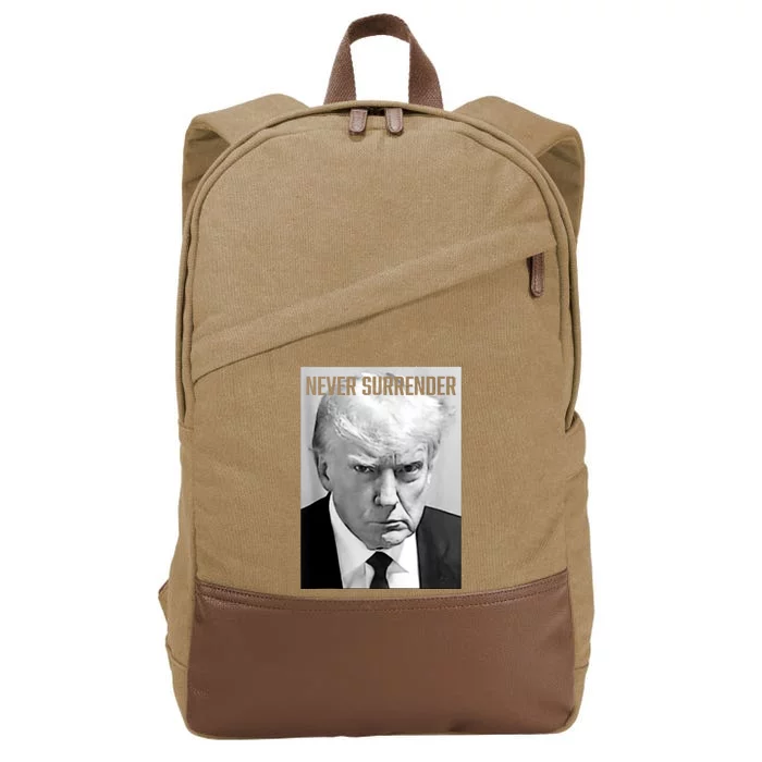 Trump Mug Shot Donald Trump Mug Shot Never Surrender Cotton Canvas Backpack