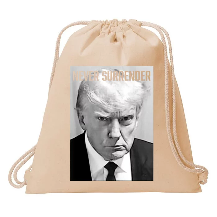 Trump Mug Shot Donald Trump Mug Shot Never Surrender Drawstring Bag