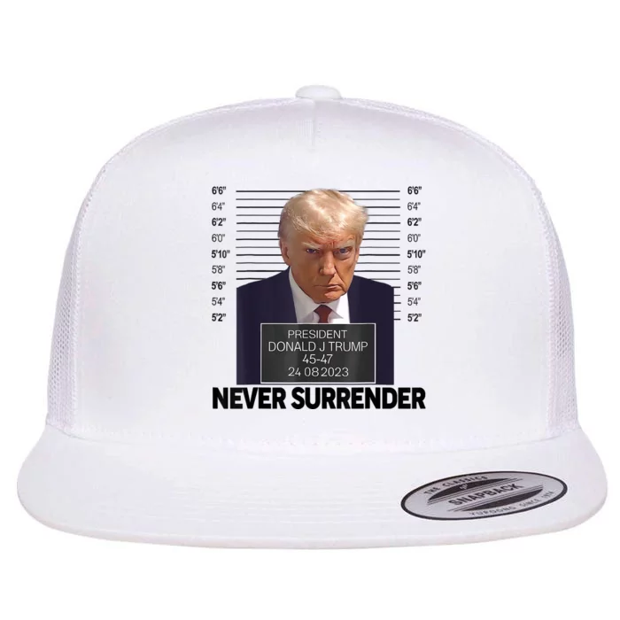 Trump Mug Shot Donald Trump Mug Shot Never Surrender Flat Bill Trucker Hat