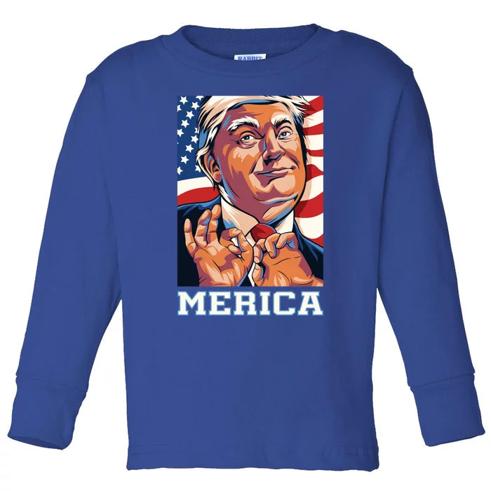 Trump Merica Sarcastic Funny Poster Art Gift Toddler Long Sleeve Shirt