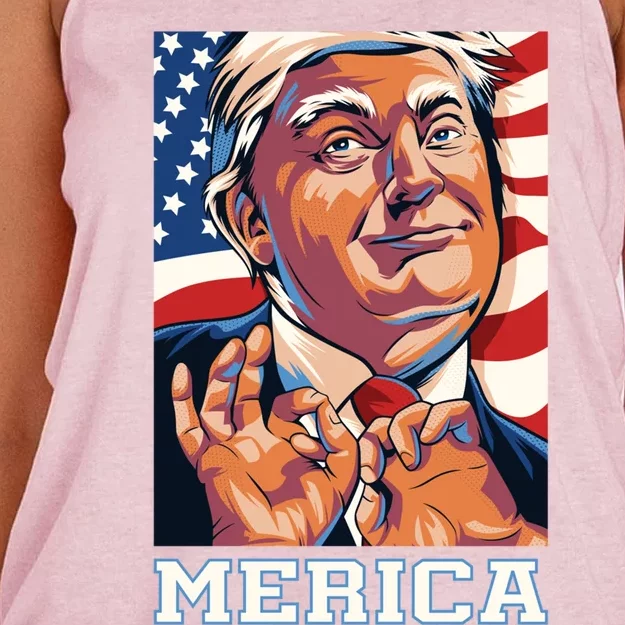 Trump Merica Sarcastic Funny Poster Art Gift Women's Knotted Racerback Tank