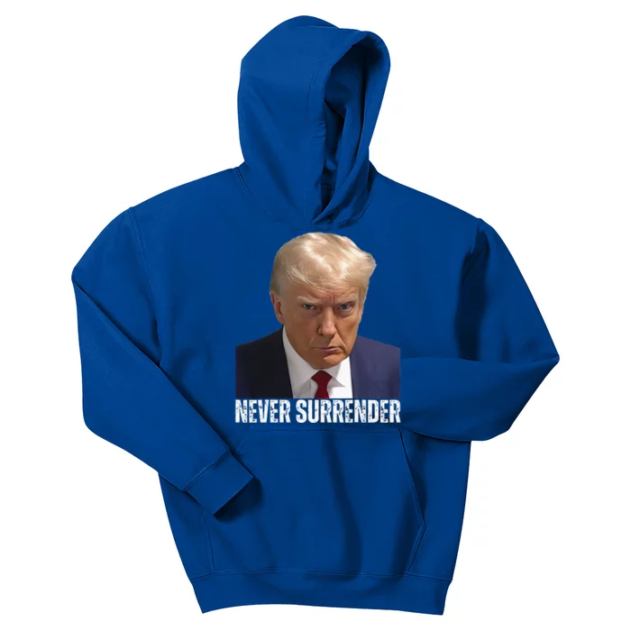 Trump Mug Shot Donald Trump Mug Shot Never Surrender Kids Hoodie