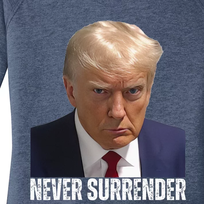 Trump Mug Shot Donald Trump Mug Shot Never Surrender Women's Perfect Tri Tunic Long Sleeve Shirt