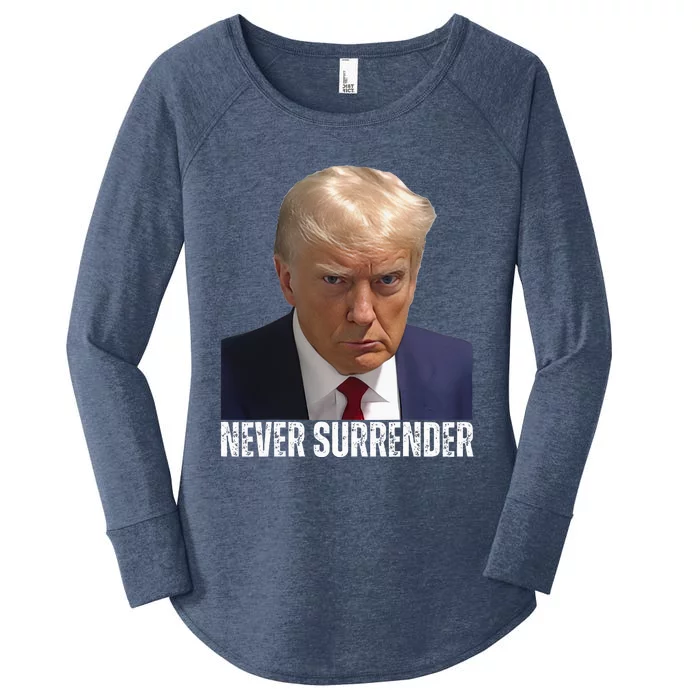 Trump Mug Shot Donald Trump Mug Shot Never Surrender Women's Perfect Tri Tunic Long Sleeve Shirt