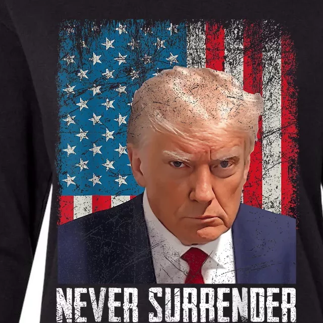 Trump Mug Shot Donald Trump Mug Shot Never Surrender Womens Cotton Relaxed Long Sleeve T-Shirt