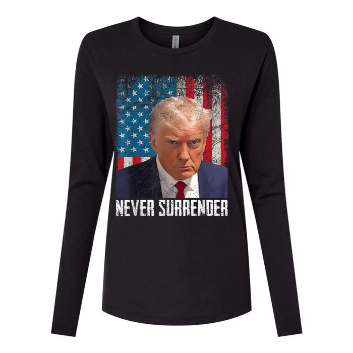 Trump Mug Shot Donald Trump Mug Shot Never Surrender Womens Cotton Relaxed Long Sleeve T-Shirt