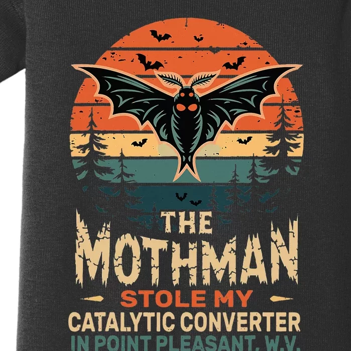 The Mothman Stole My Catalytic Converter In Point Baby Bodysuit