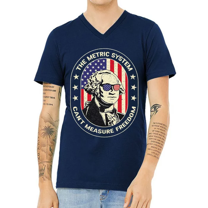 The Metric System CanT Measure Freedom Eagle Usa Flag Meme V-Neck T-Shirt